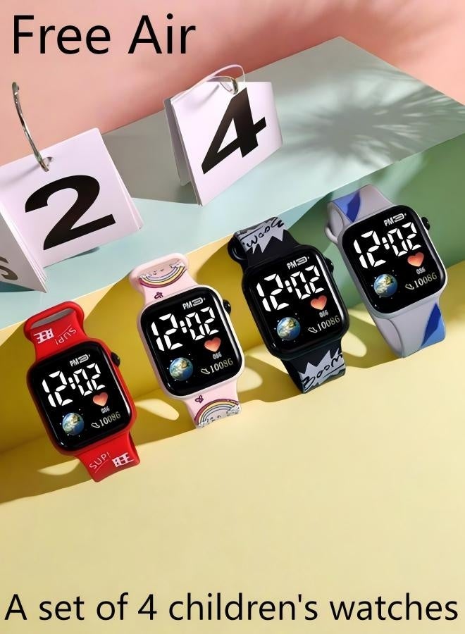 Free Air 4 Pack Cartoon LED Digital Watches,Stylish Button Design,Waterproof Sports Watch for Kids Outdoor Activities,Teens Camping Gear & Students Daily Use (Ldeal Gift) - Image 1